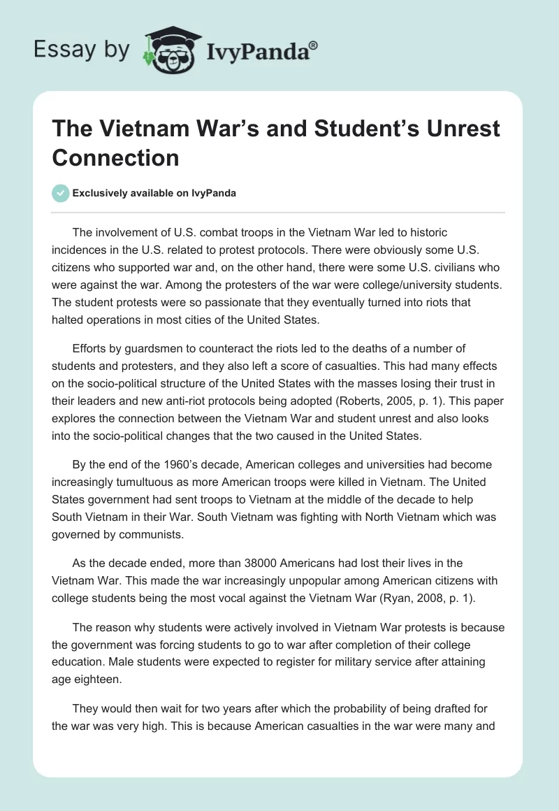 The Vietnam War’s and Student’s Unrest Connection. Page 1