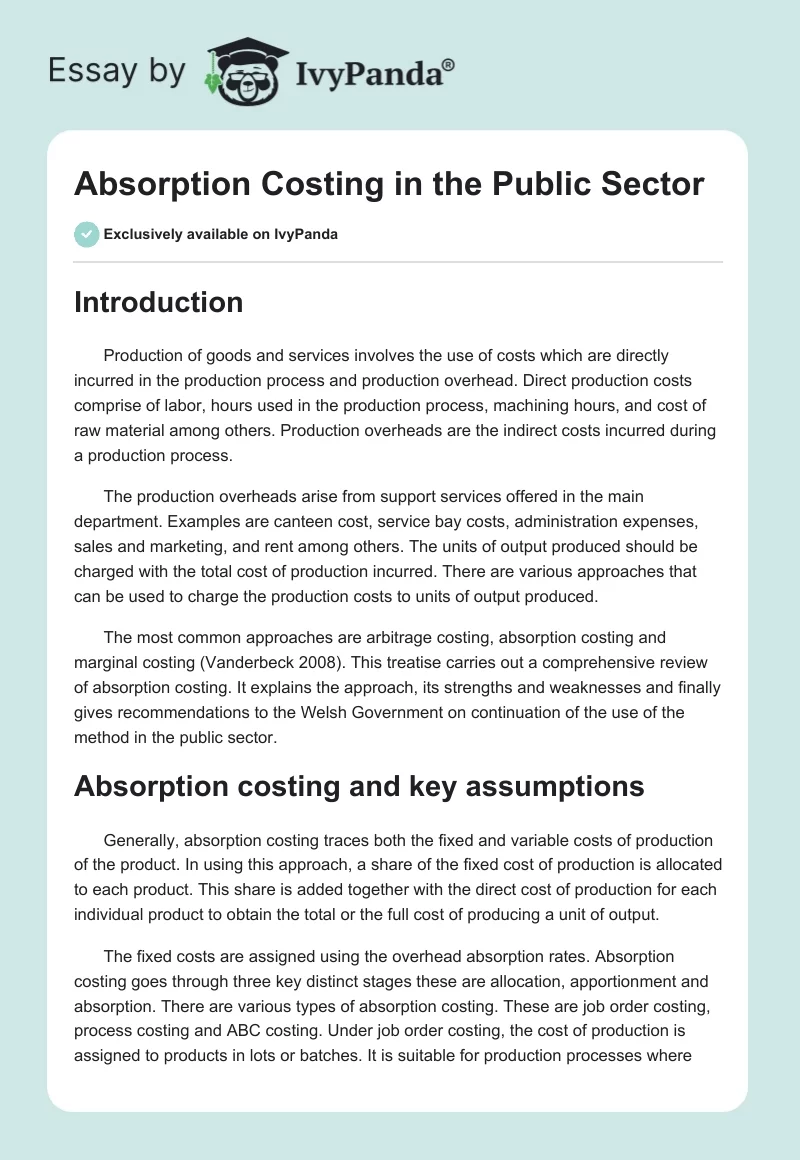 Absorption Costing in the Public Sector. Page 1