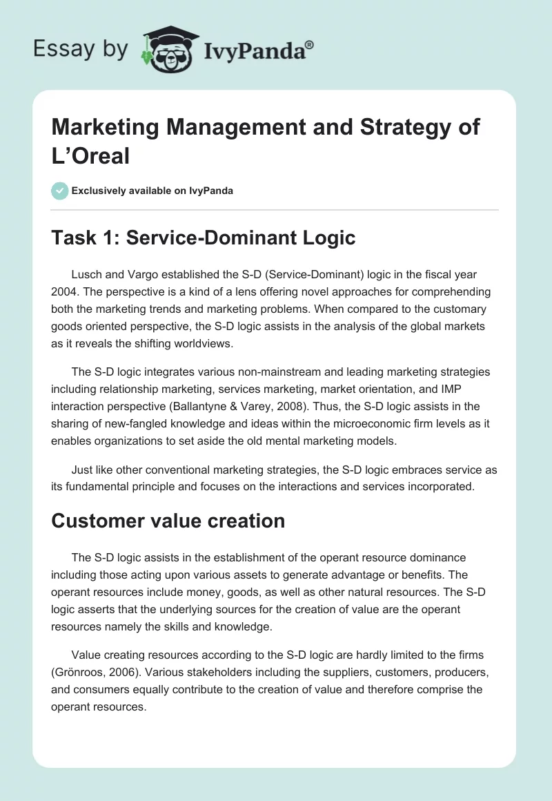 Marketing Management and Strategy of L’Oreal. Page 1