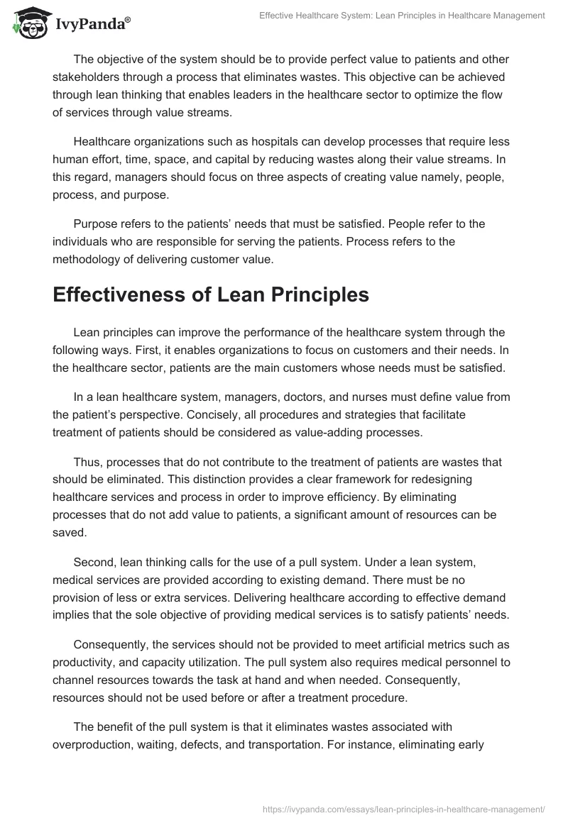 Effective Healthcare System: Lean Principles in Healthcare Management. Page 2