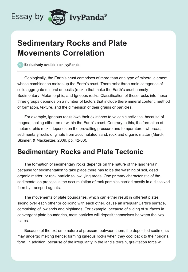 Sedimentary Rocks and Plate Movements Correlation. Page 1