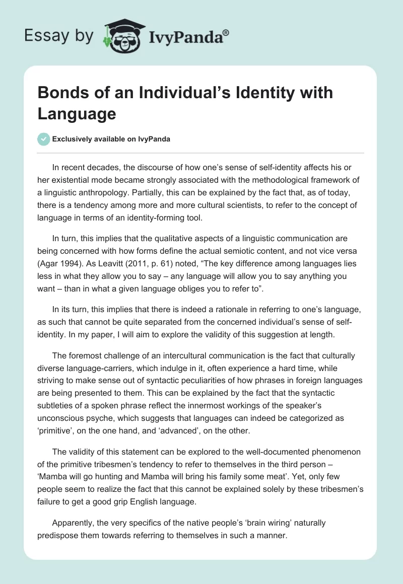 Bonds of an Individual’s Identity with Language. Page 1