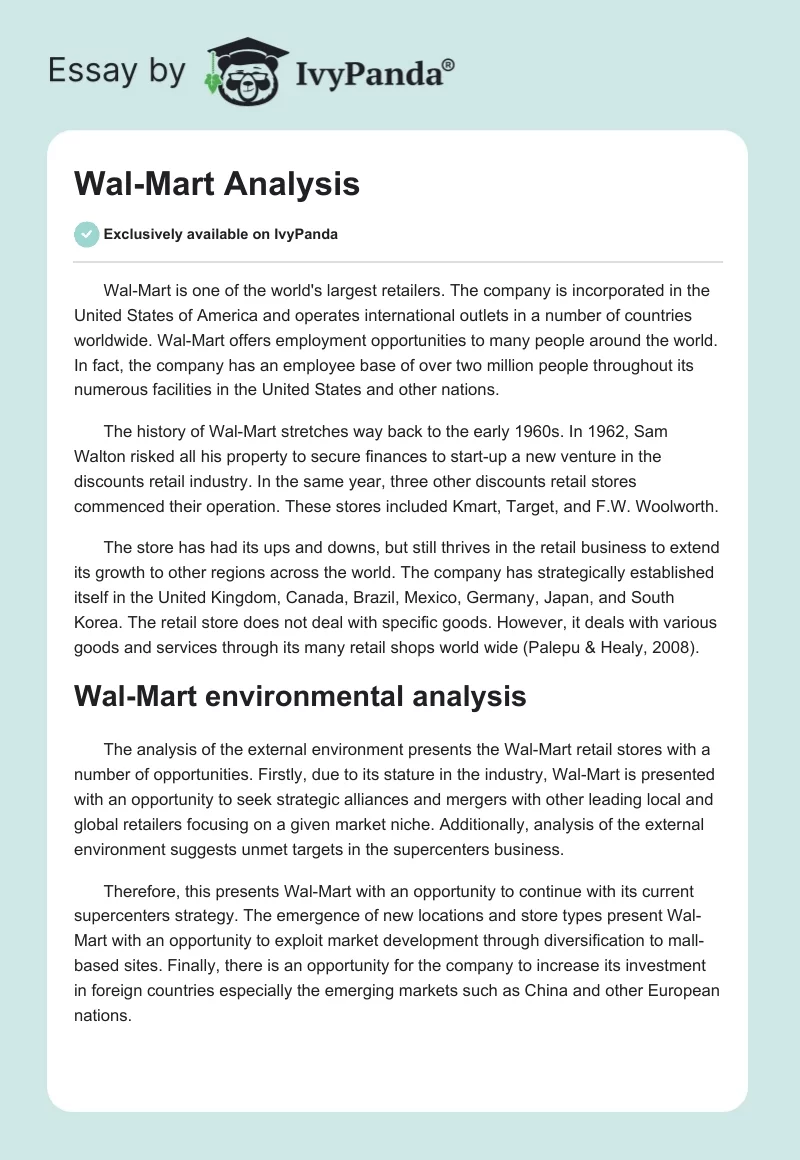 Wal-Mart Analysis. Page 1
