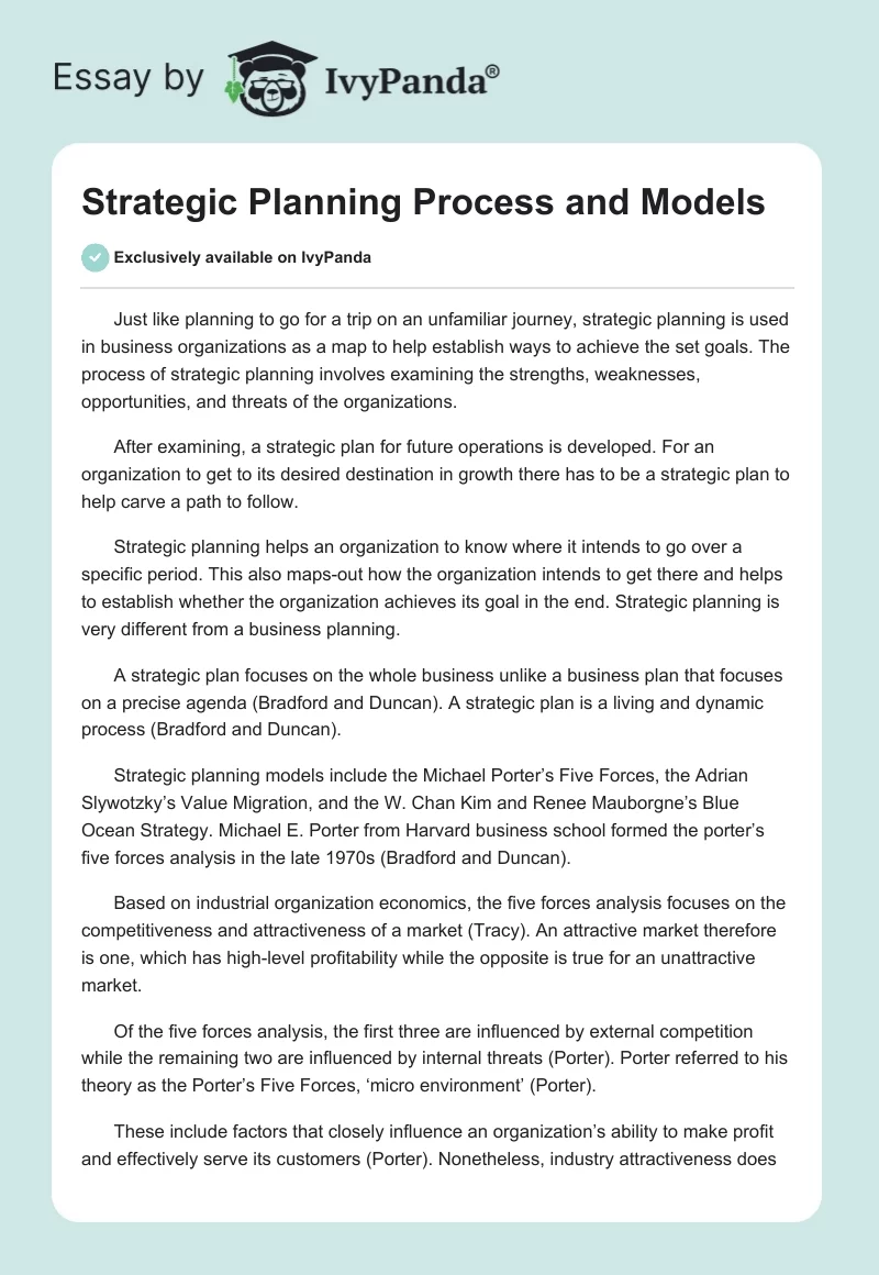 Strategic Planning Process and Models. Page 1