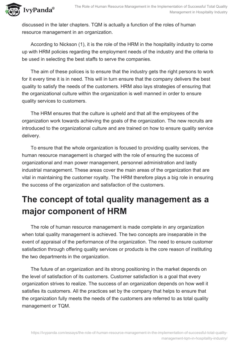 The Role of Human Resource Management in the Implementation of Successful Total Quality Management in Hospitality Industry. Page 3
