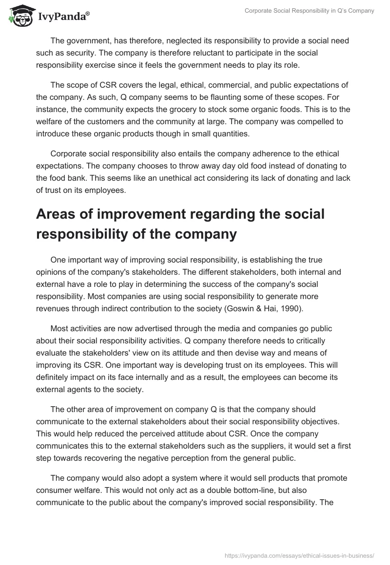 Corporate Social Responsibility in Q’s Company. Page 2