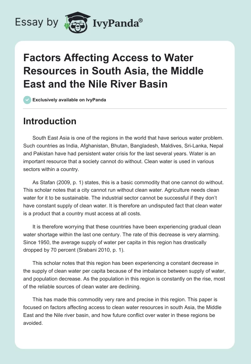 Factors Affecting Access to Water Resources in South Asia, the Middle East and the Nile River Basin. Page 1