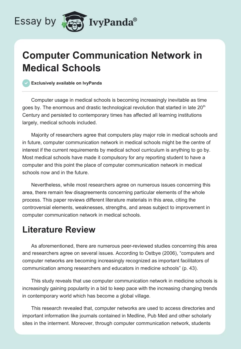 Computer Communication Network in Medical Schools. Page 1