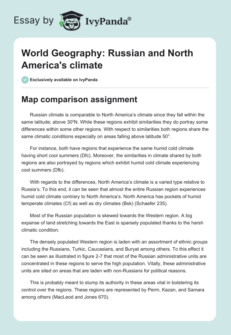 World Geography: Russian and North America's Climate. Page 1
