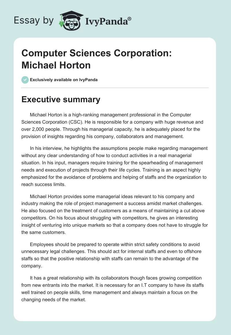 Computer Sciences Corporation: Michael Horton. Page 1