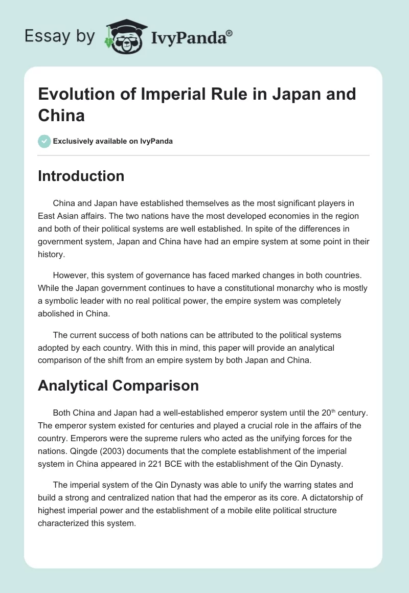 Evolution of Imperial Rule in Japan and China. Page 1