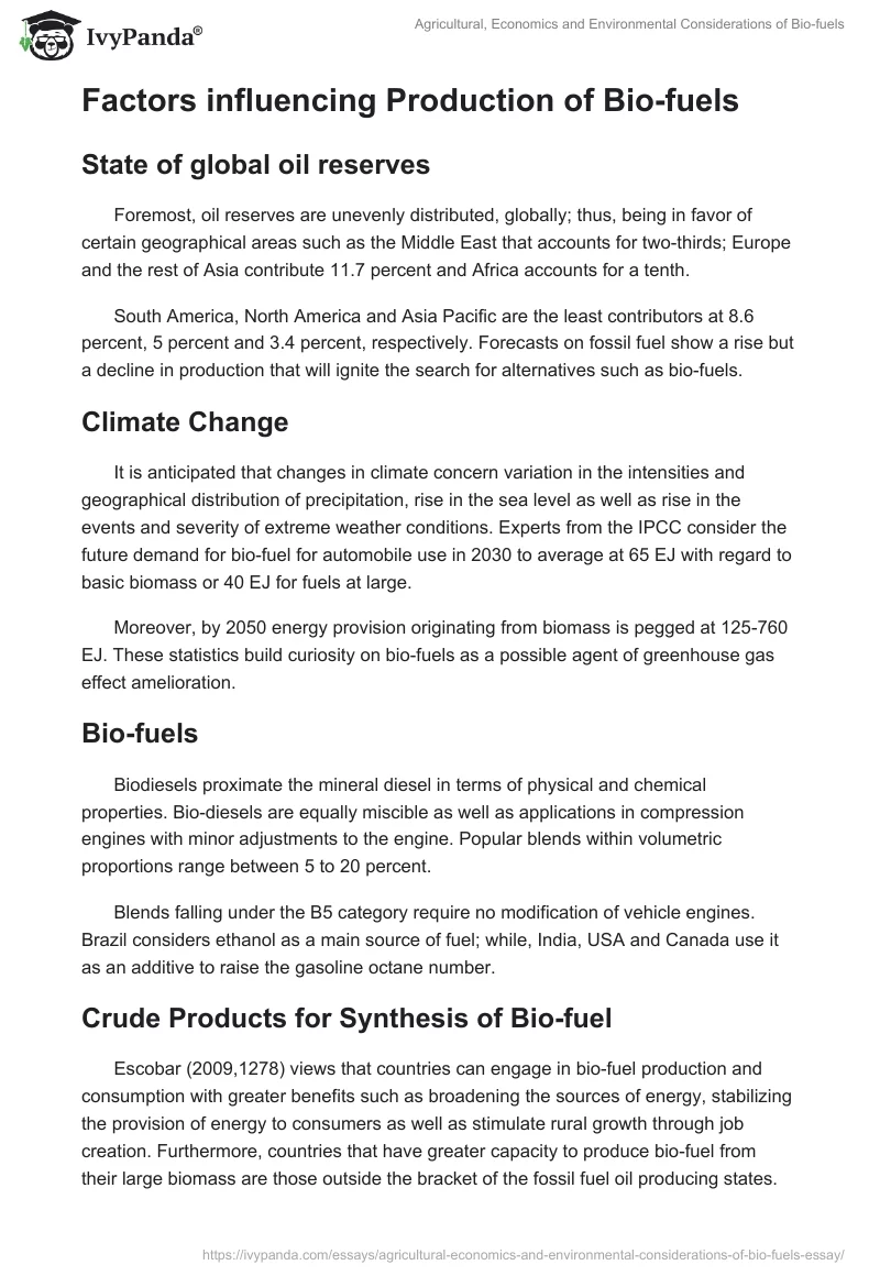 Agricultural, Economics and Environmental Considerations of Bio-Fuels. Page 3
