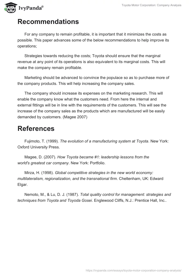 Toyota Motor Corporation: Company Analysis. Page 4