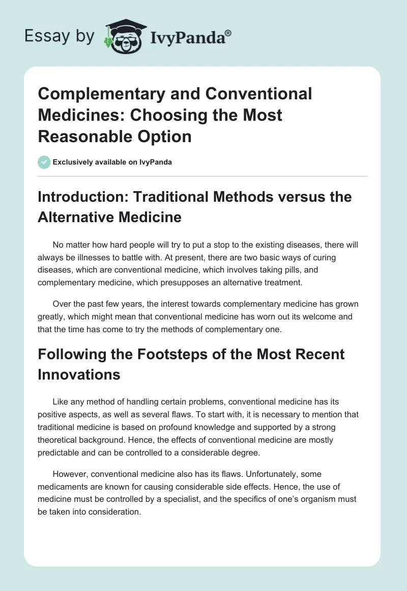 Complementary and Conventional Medicines: Choosing the Most Reasonable Option. Page 1