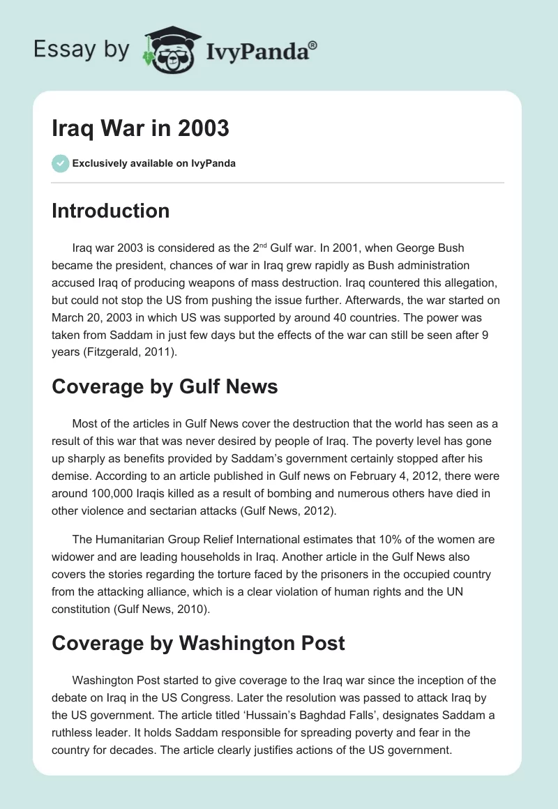 Iraq War in 2003. Page 1