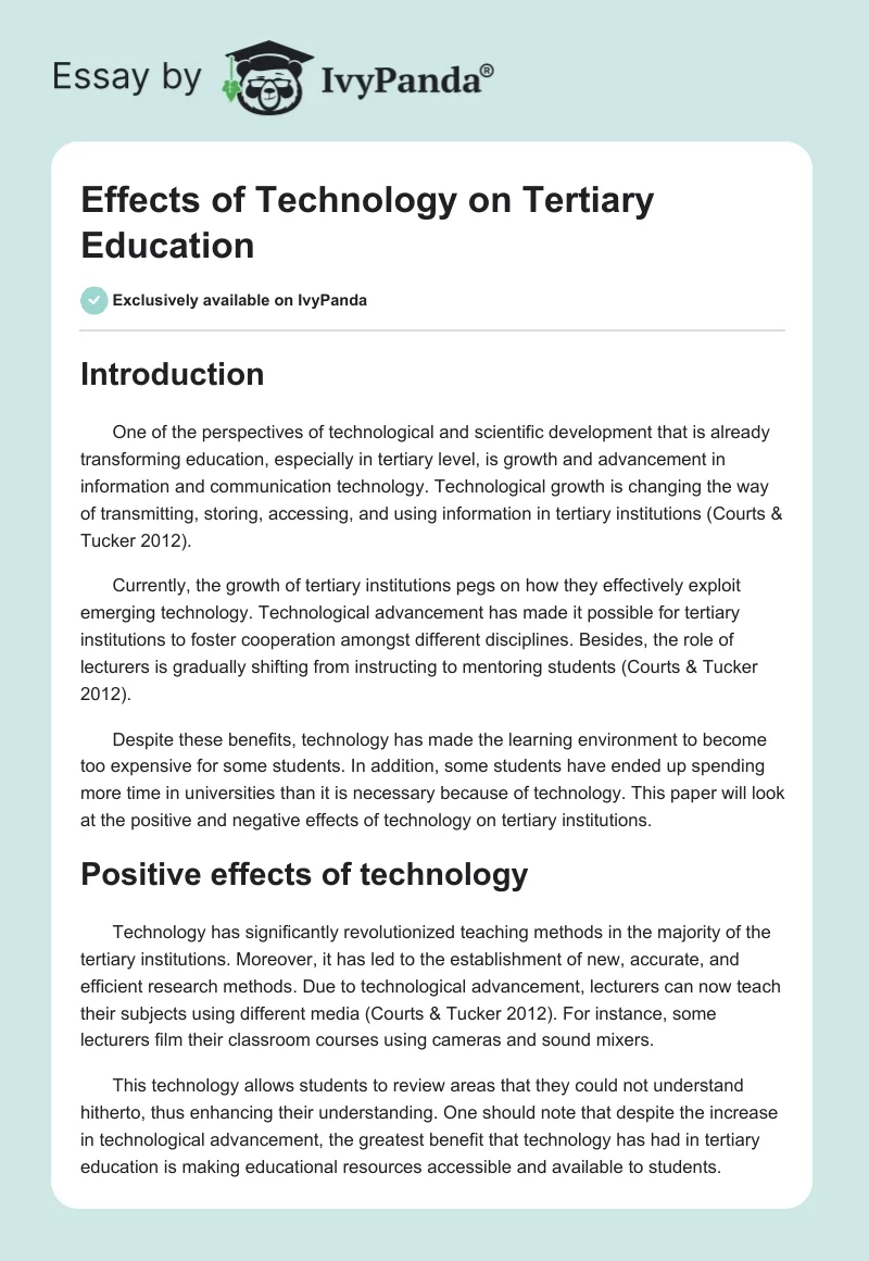 Effects of Technology on Tertiary Education. Page 1