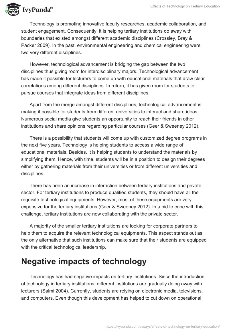 Effects of Technology on Tertiary Education. Page 3