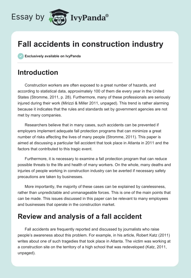 Fall Accidents in Construction Industry. Page 1