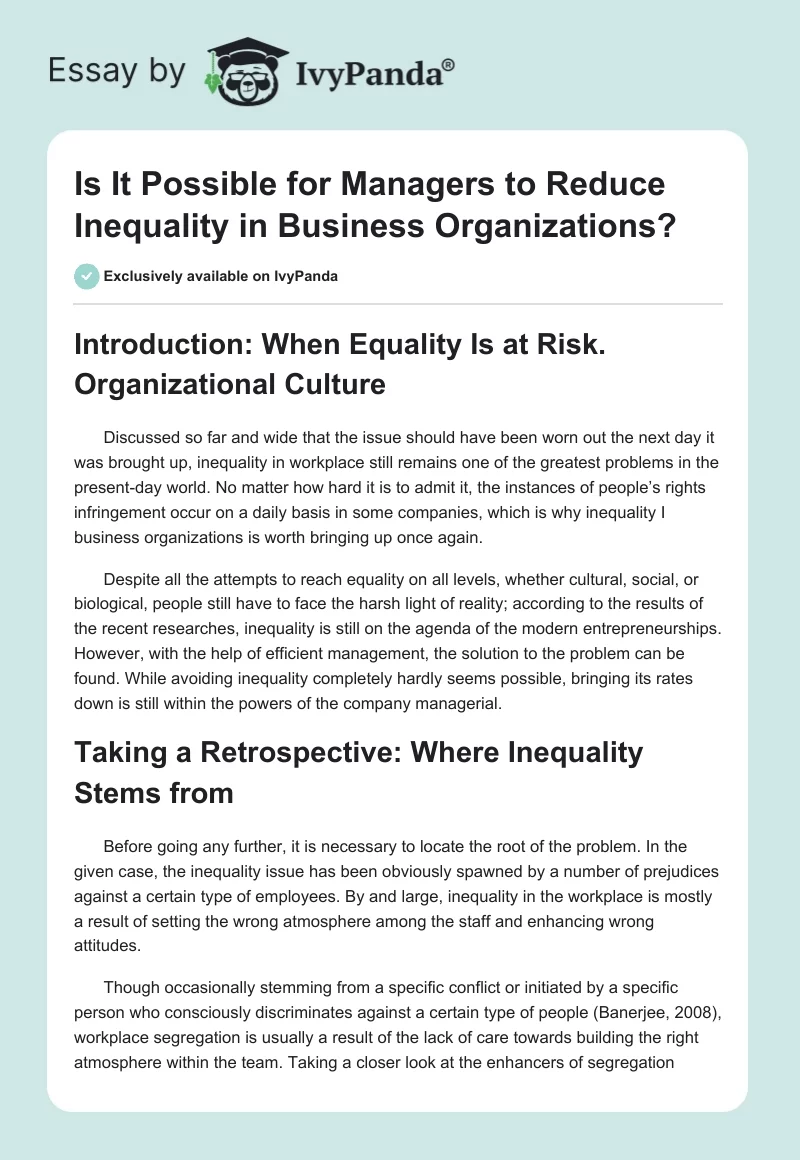 Is It Possible for Managers to Reduce Inequality in Business Organizations?. Page 1