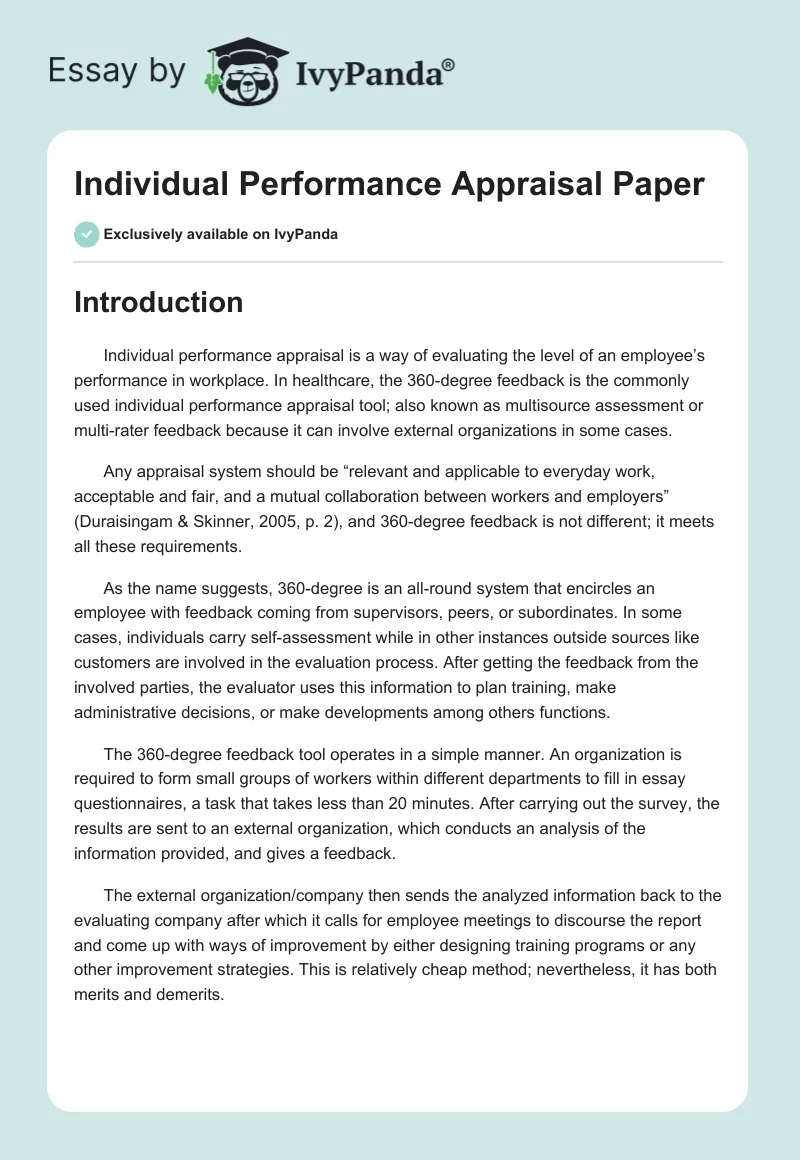 Individual Performance Appraisal Paper. Page 1