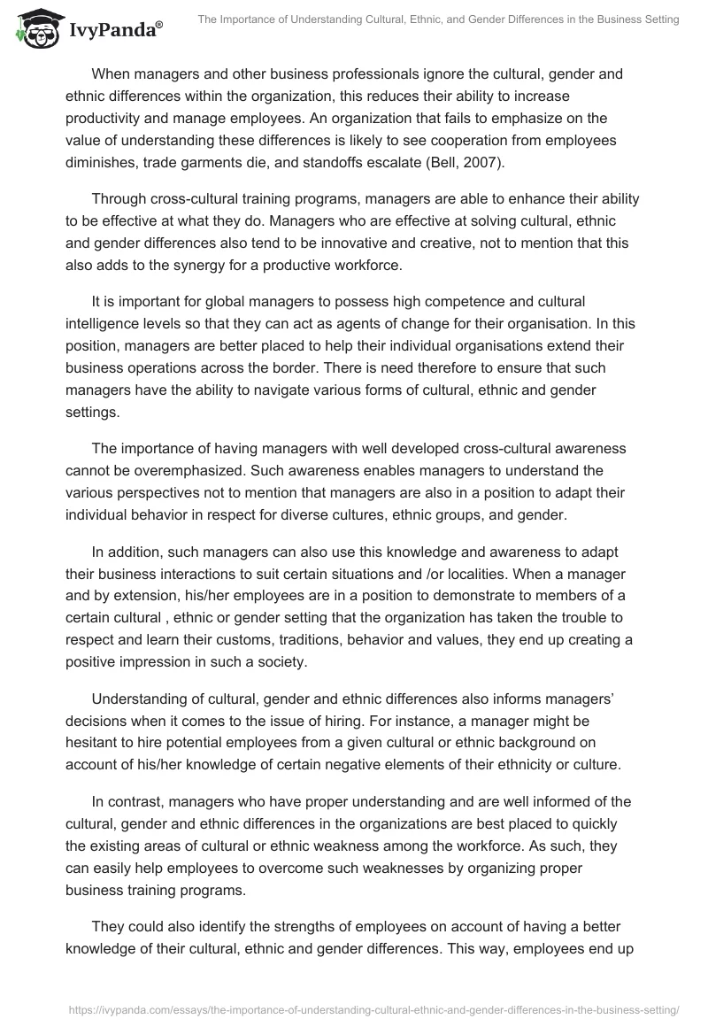 The Importance of Understanding Cultural, Ethnic, and Gender Differences in the Business Setting. Page 2