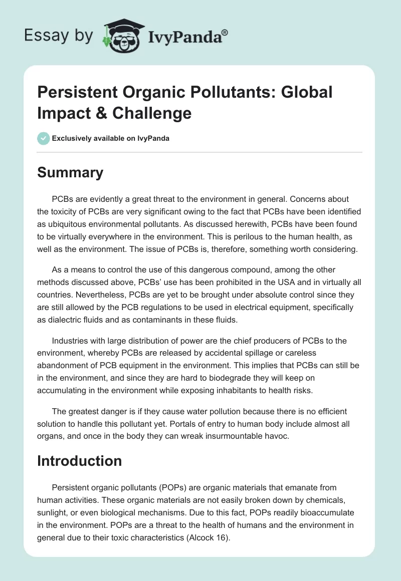 Persistent Organic Pollutants: Global Impact & Challenge. Page 1