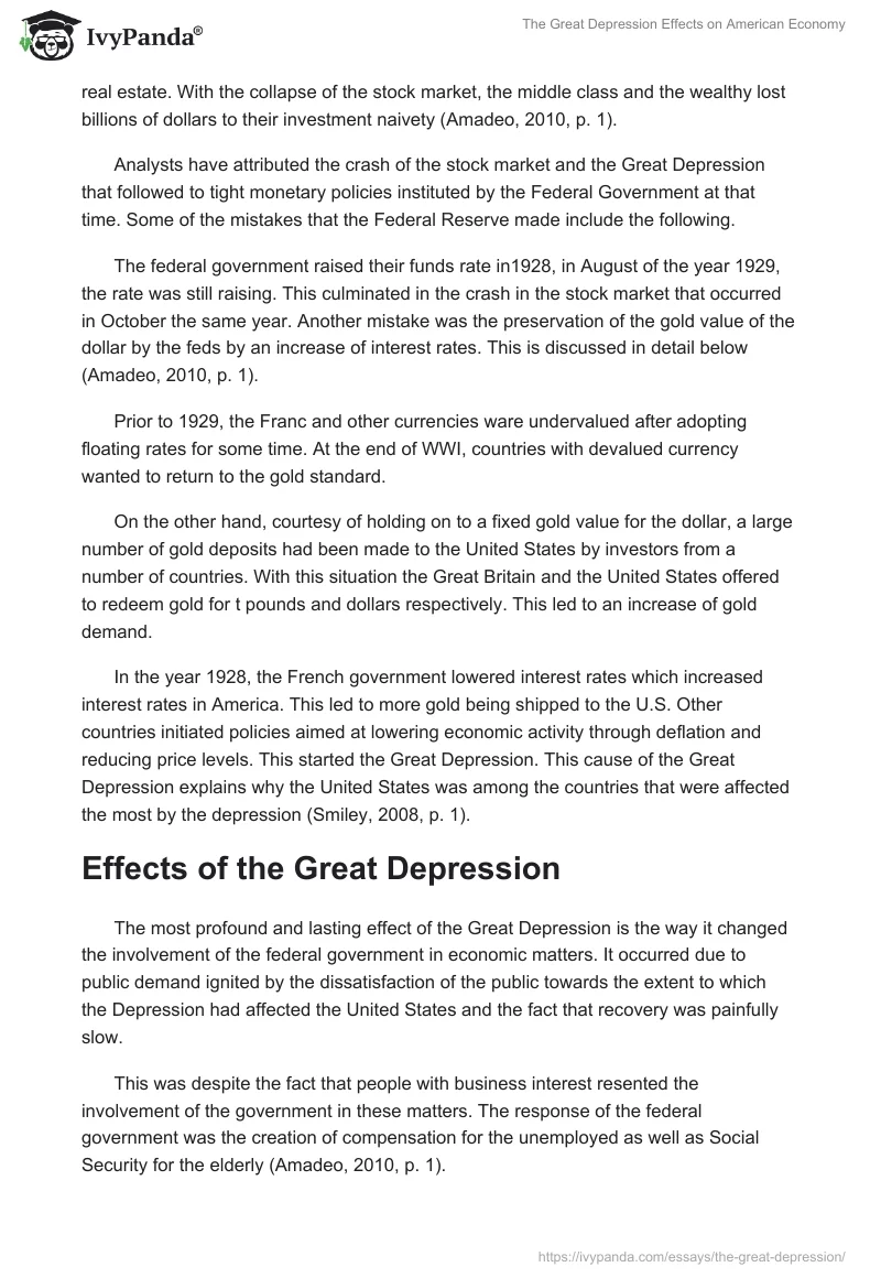 The Great Depression Effects on American Economy. Page 2