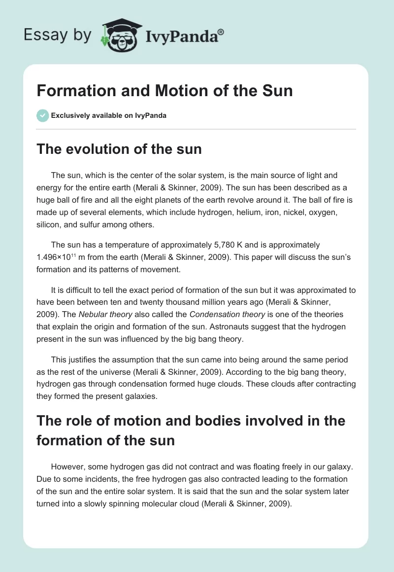 Formation and Motion of the Sun. Page 1