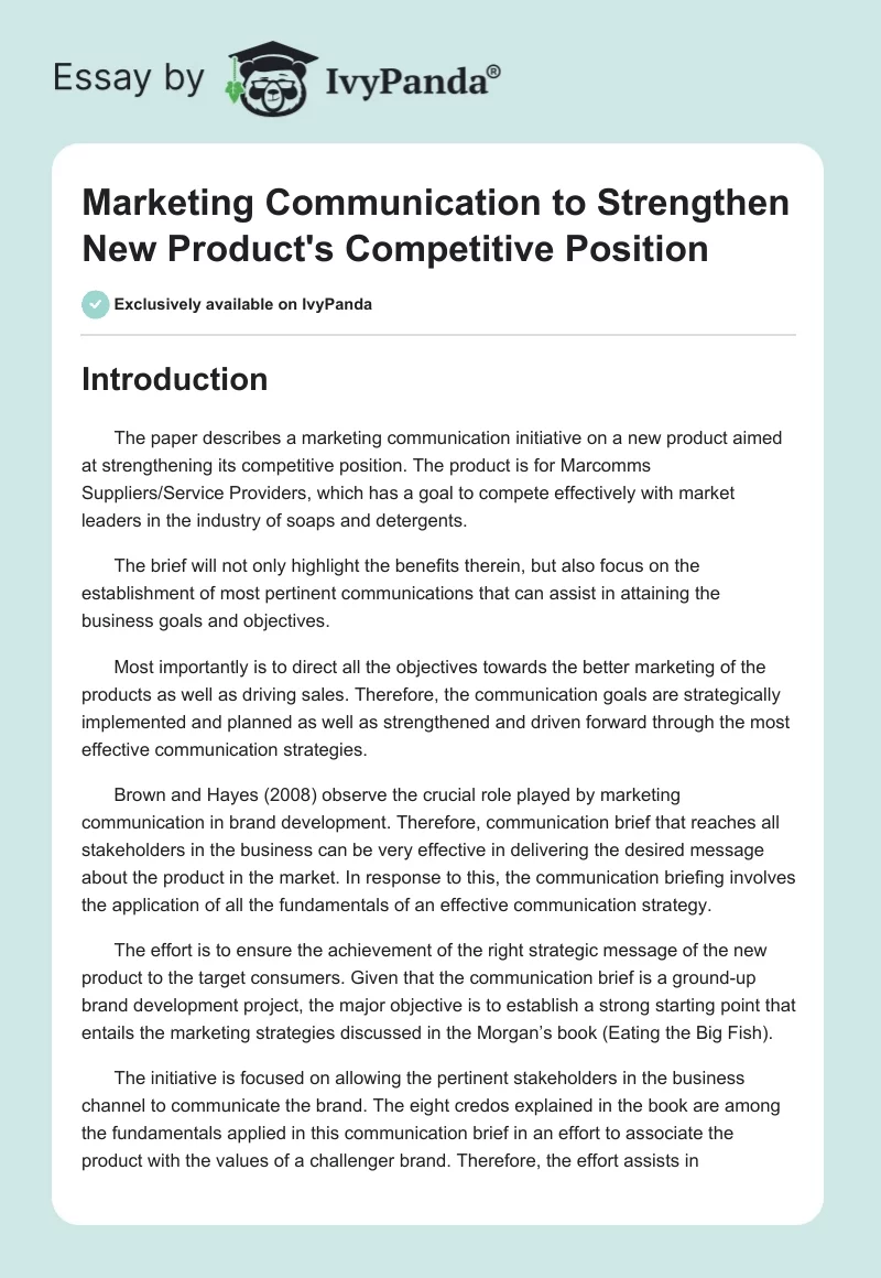 Marketing Communication to Strengthen New Product's Competitive Position. Page 1