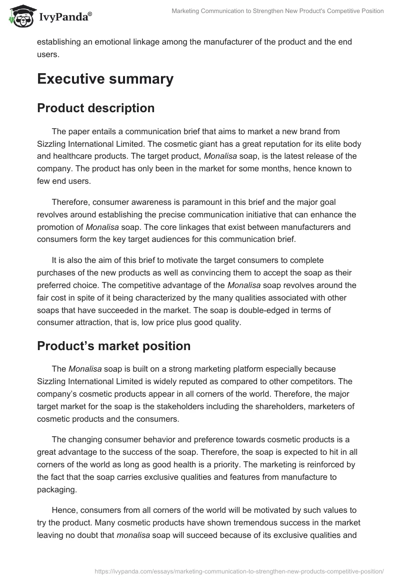Marketing Communication to Strengthen New Product's Competitive Position. Page 2