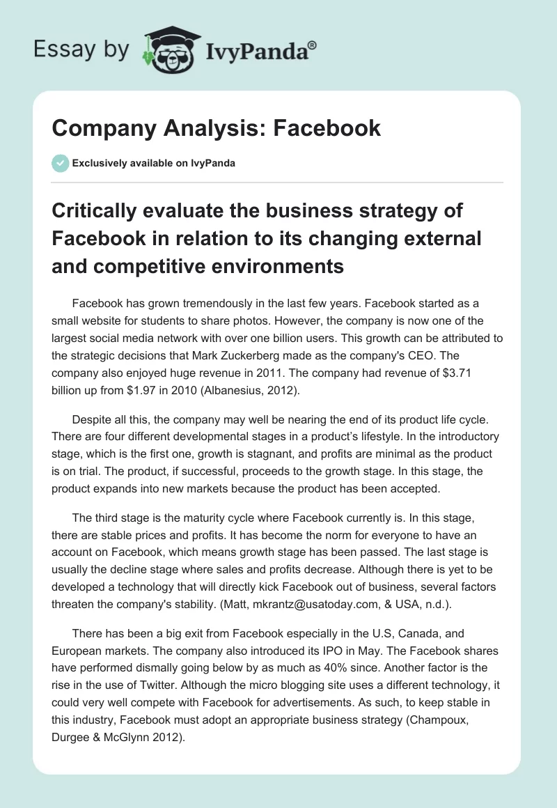 Company Analysis: Facebook. Page 1