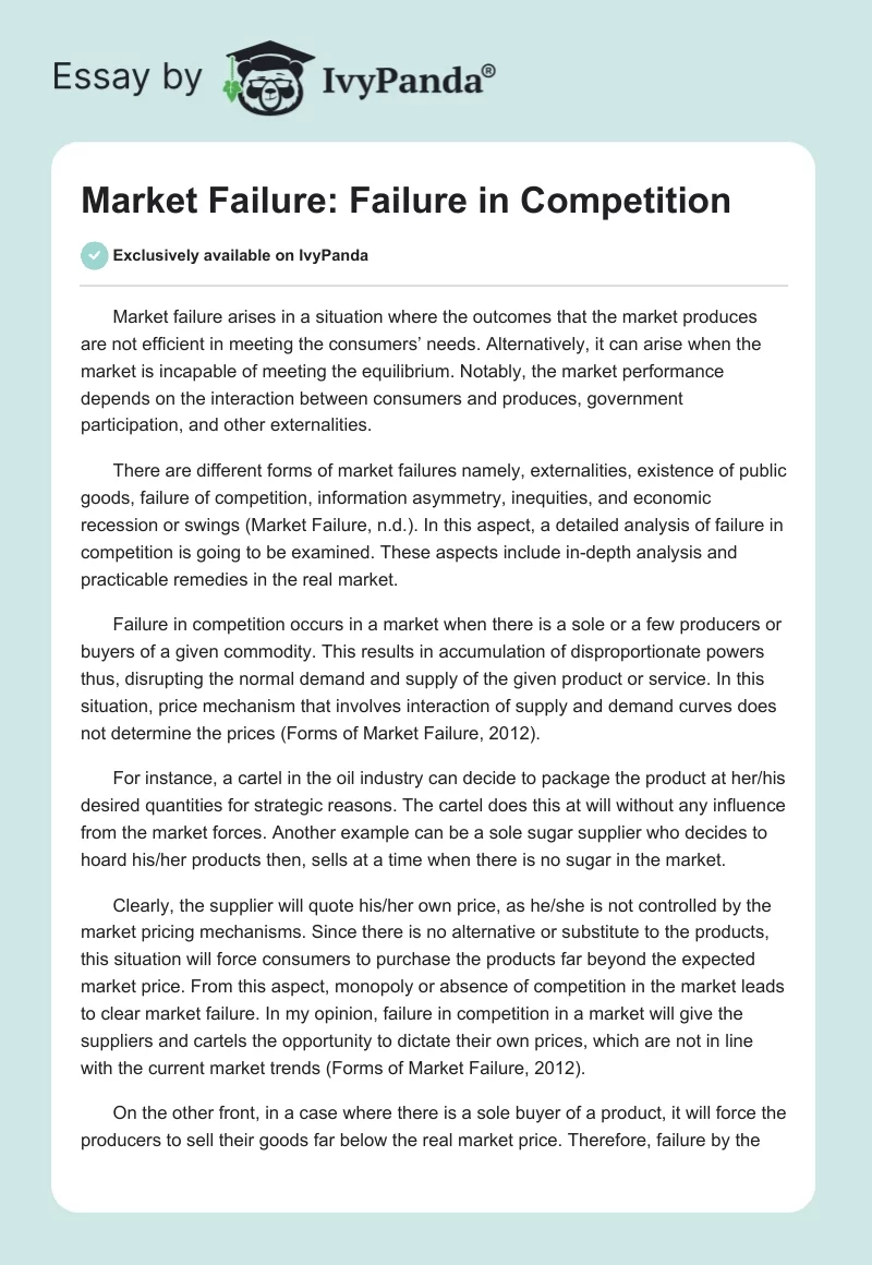 Market Failure: Failure in Competition. Page 1