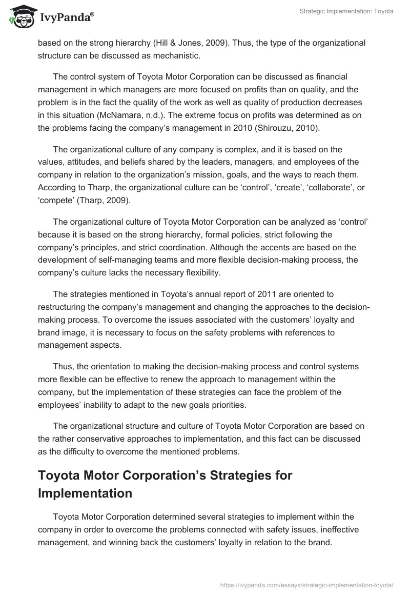 Strategic Implementation: Toyota. Page 2