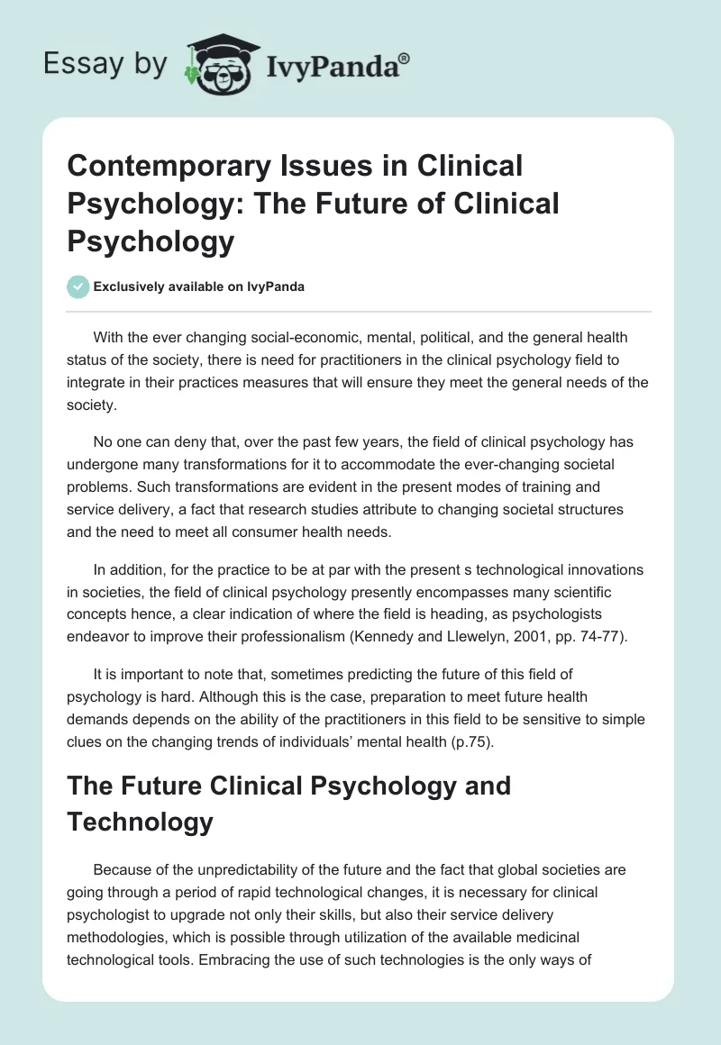 Contemporary Issues in Clinical Psychology: The Future of Clinical Psychology. Page 1