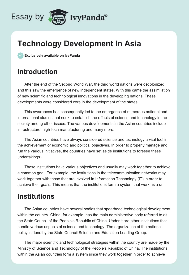 Technology Development In Asia. Page 1