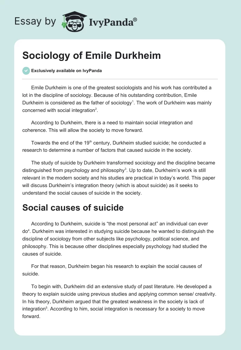 Sociology of Emile Durkheim. Page 1