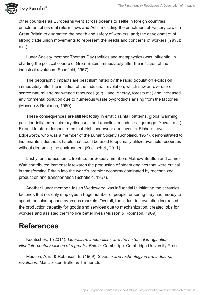 The First Industry Revolution: A Description of Impacts. Page 2