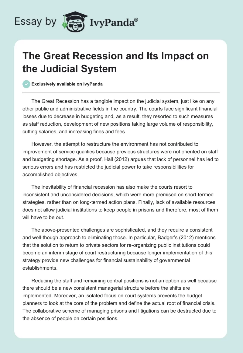 The Great Recession and Its Impact on the Judicial System. Page 1
