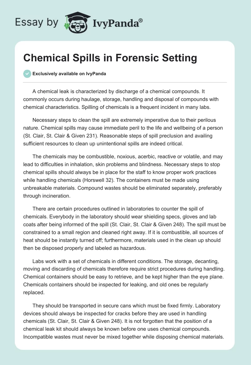 Chemical Spills in Forensic Setting. Page 1