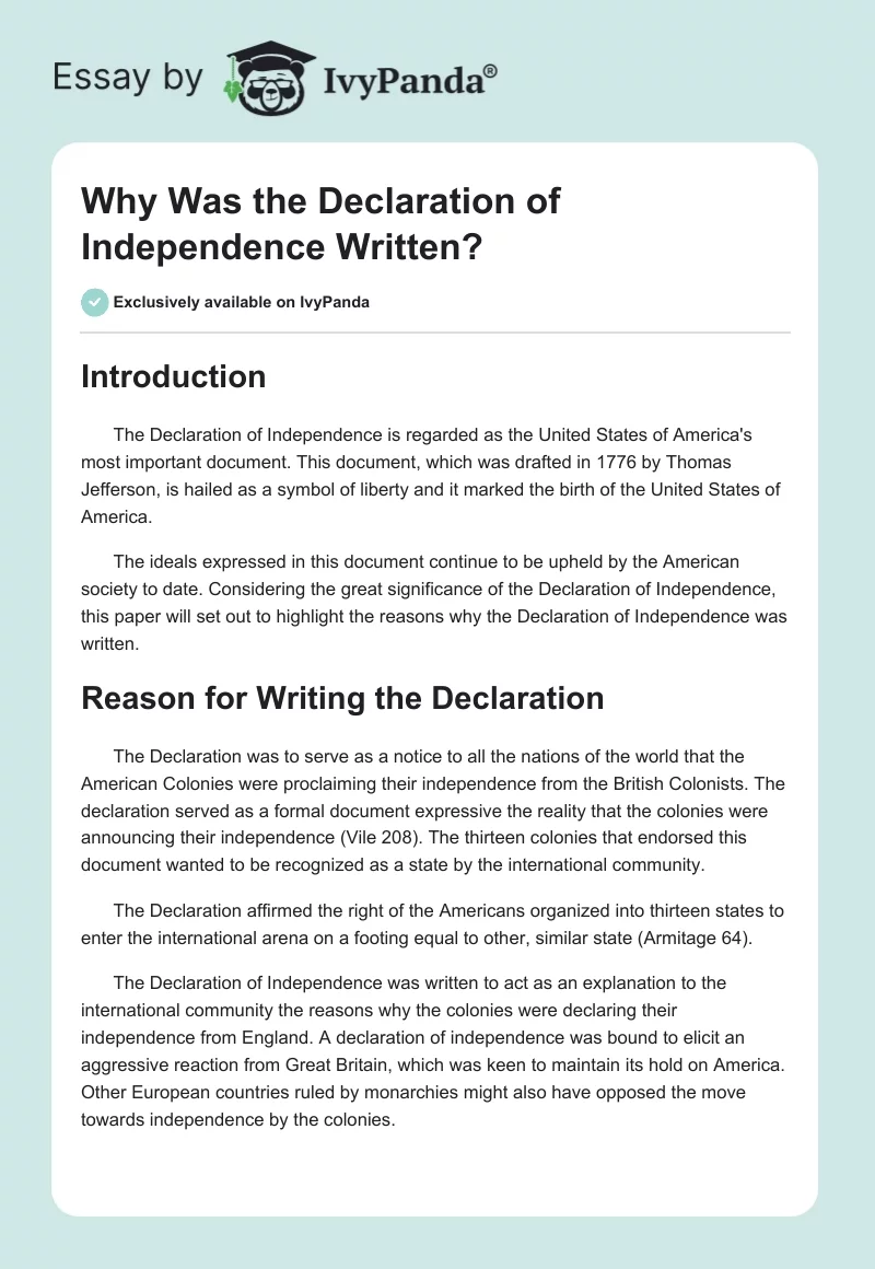 Why Was the Declaration of Independence Written?. Page 1