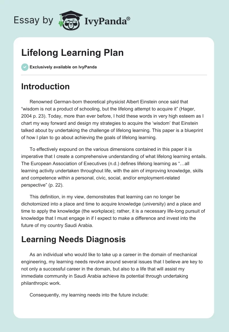 Lifelong Learning Plan. Page 1