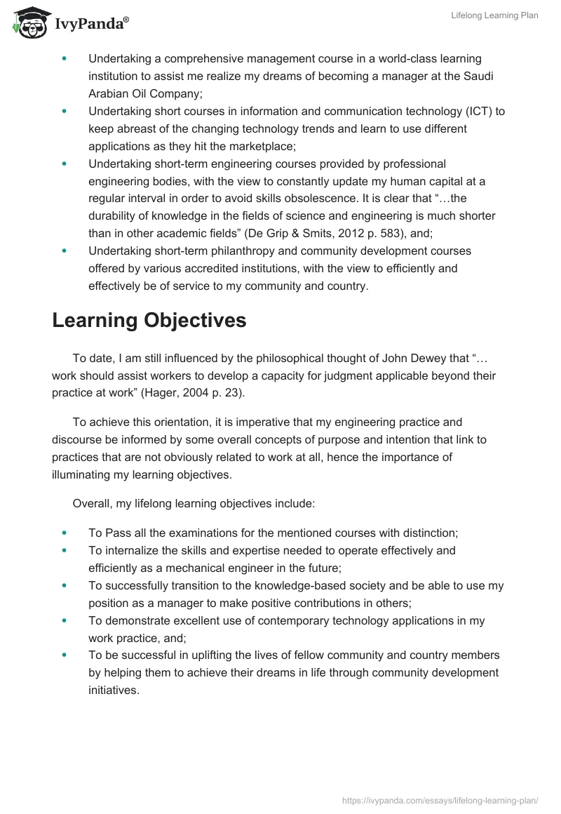 Lifelong Learning Plan. Page 2