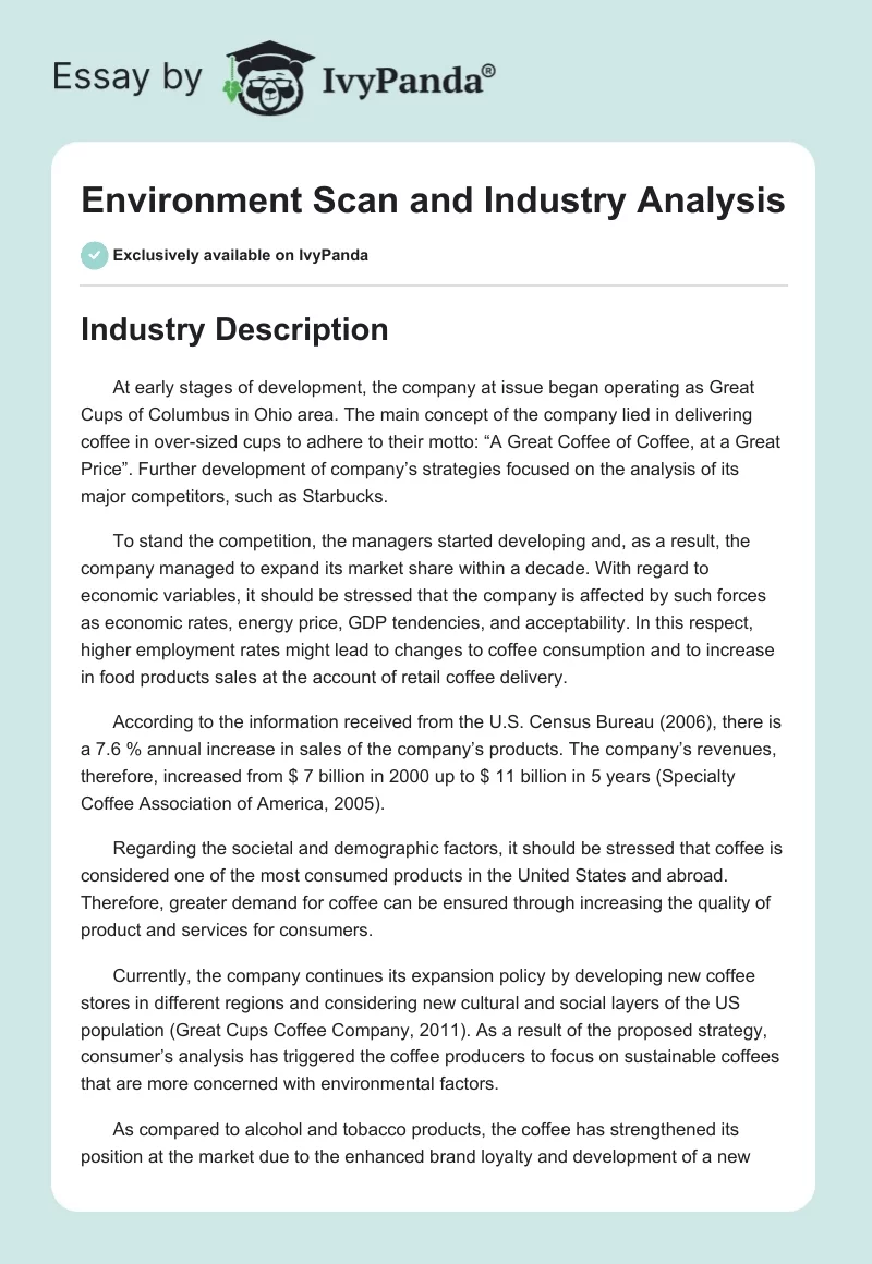 Environment Scan and Industry Analysis. Page 1
