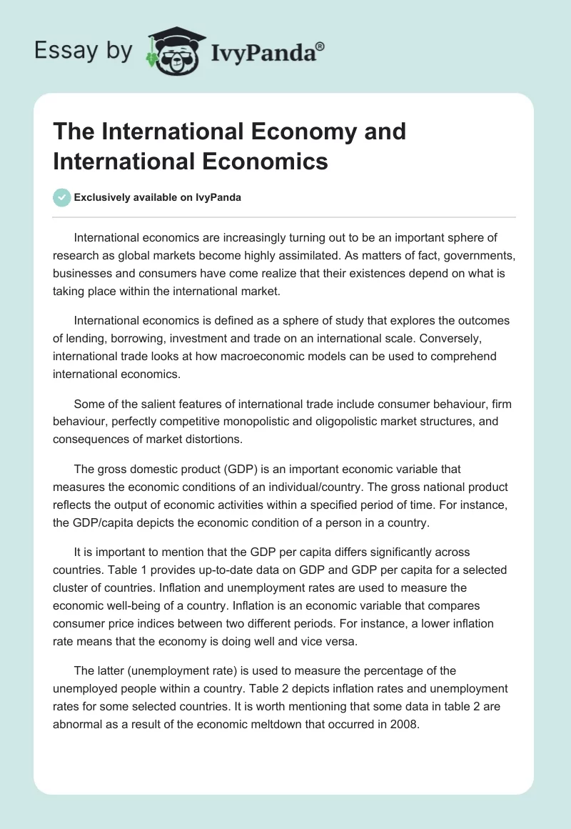 The International Economy and International Economics. Page 1