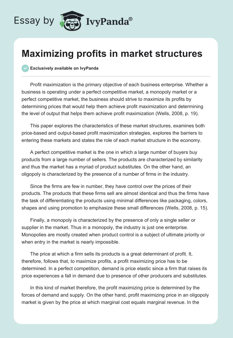 Maximizing profits in market structures. Page 1