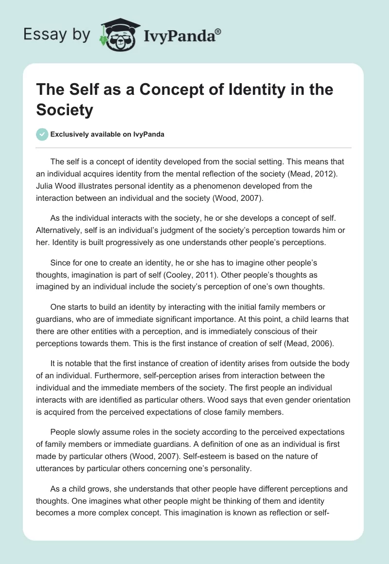 The Self as a Concept of Identity in the Society. Page 1