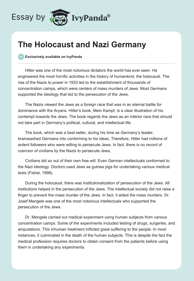 The Holocaust and Nazi Germany. Page 1