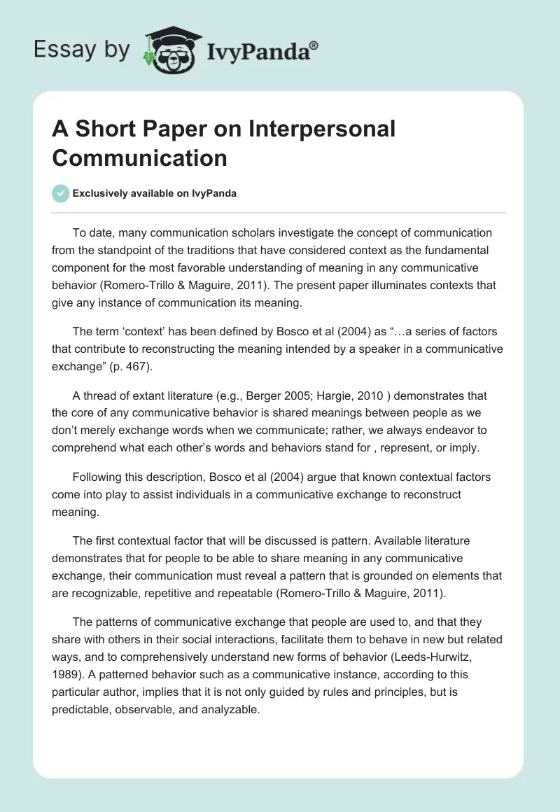 A Short Paper on Interpersonal Communication. Page 1