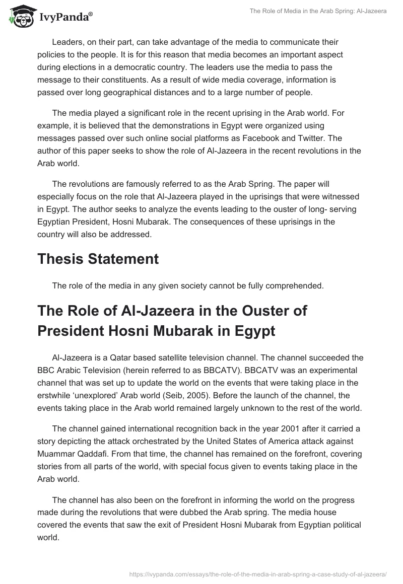 The Role of Media in the Arab Spring: Al-Jazeera. Page 2