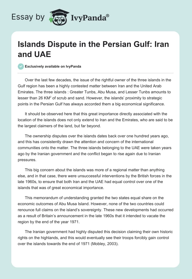 Islands Dispute in the Persian Gulf: Iran and UAE. Page 1